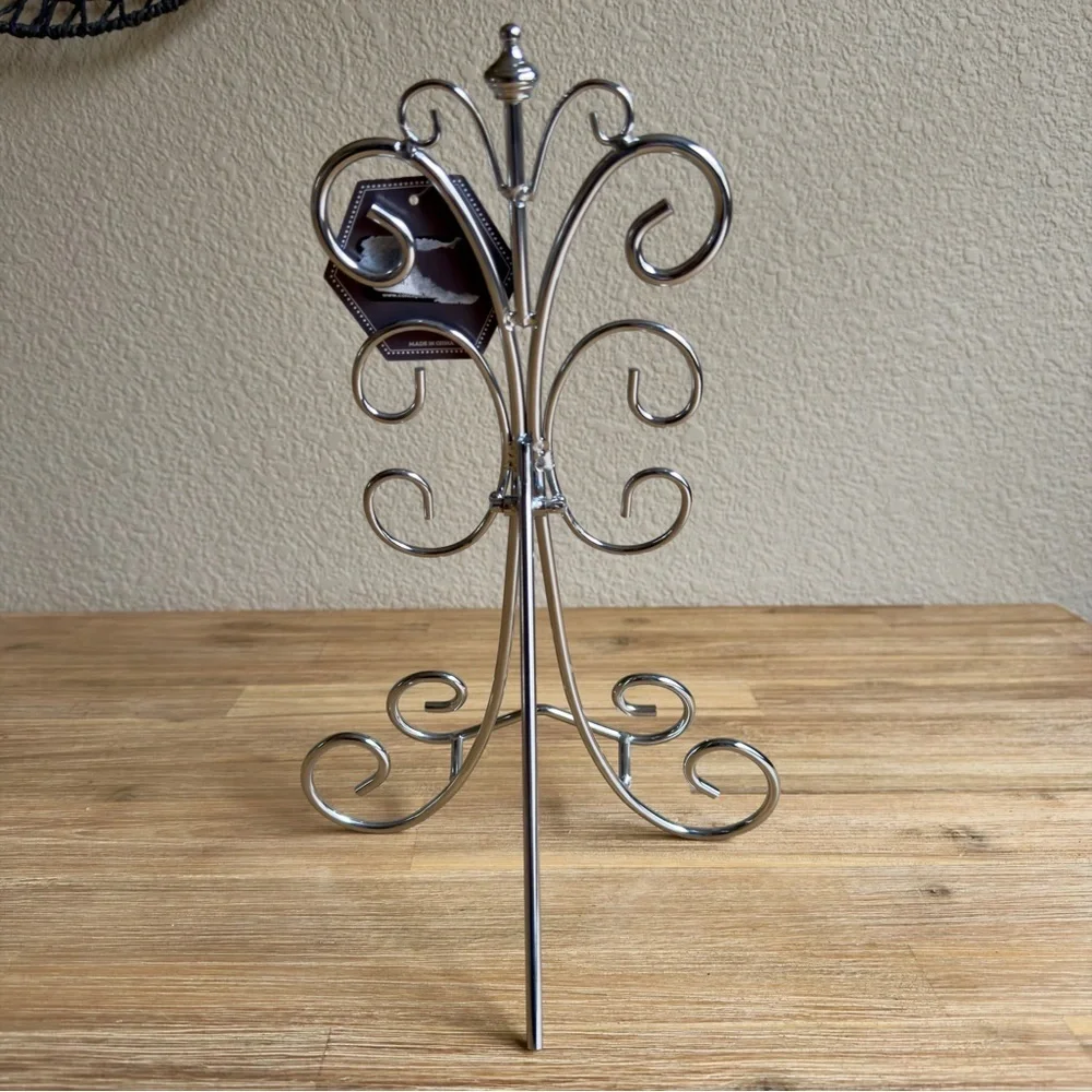 14” Decorative Metal Display Easel Scroll Design Silver Color Plates Books Pics